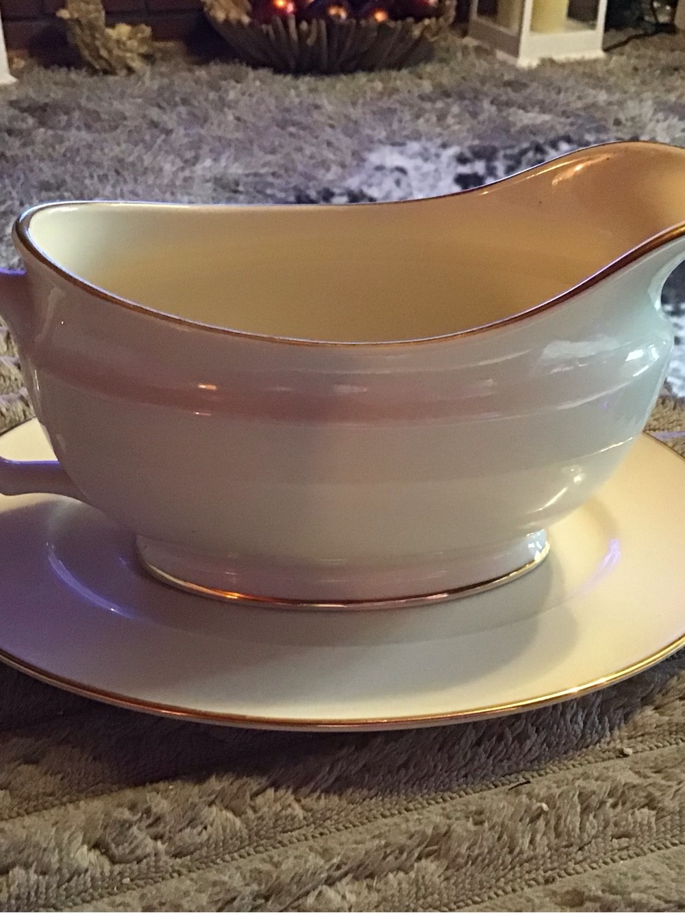 Lenox White and Gold Rim Gravy Boat with Underplate